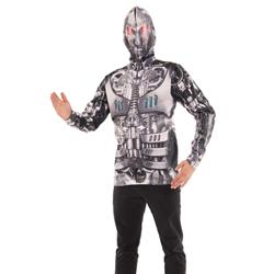 F133665-xxl Mens Robot Mask Hoodie, Silver - 2xl