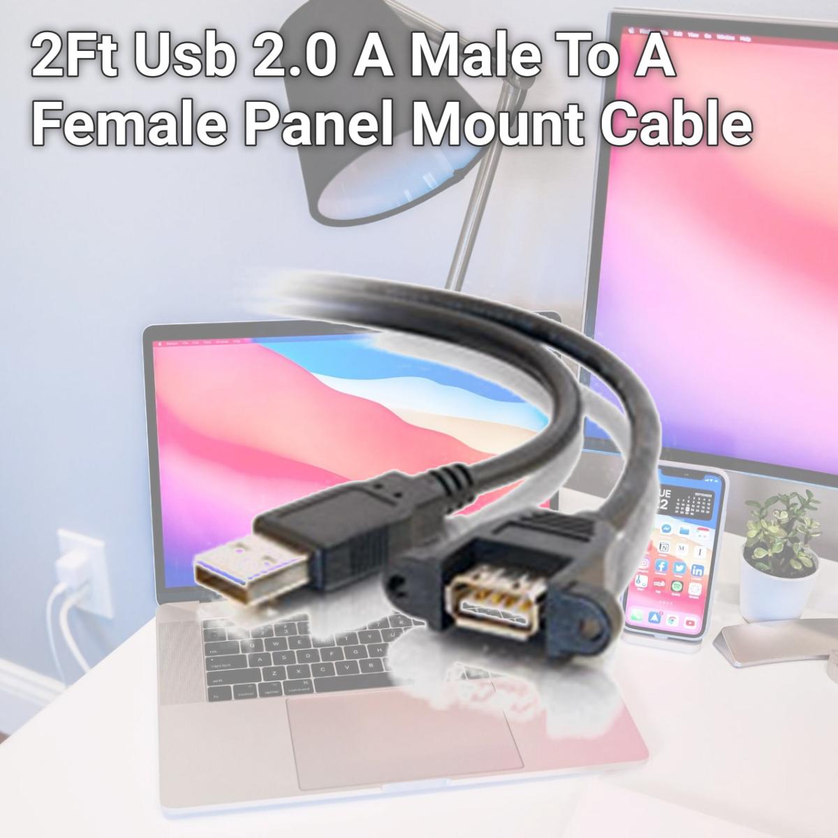 Picture of Cables To Go 28063 2Ft Usb 2.0 A Male To A Female Panel Mount Cable