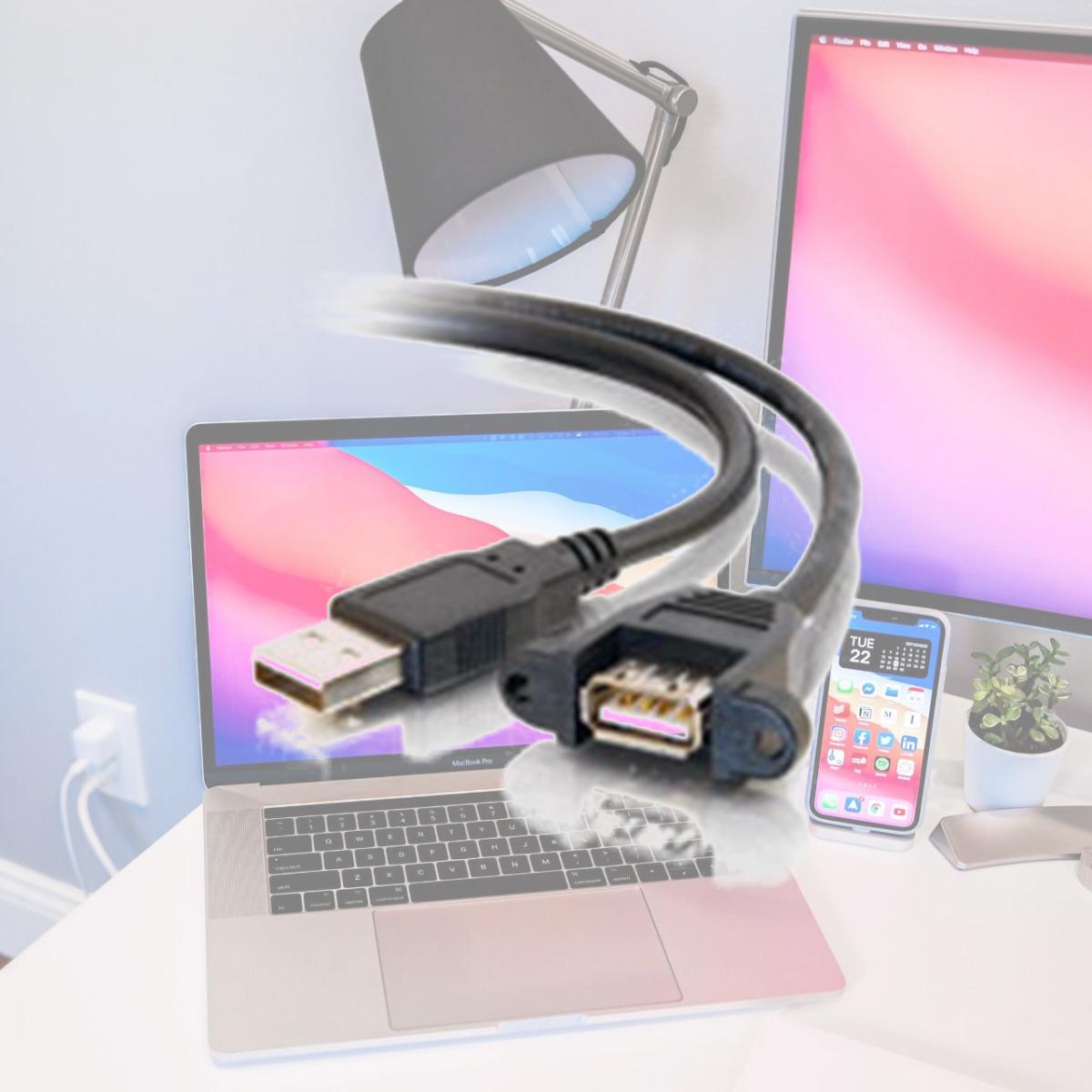 Picture of Cables To Go 28063 2Ft Usb 2.0 A Male To A Female Panel Mount Cable