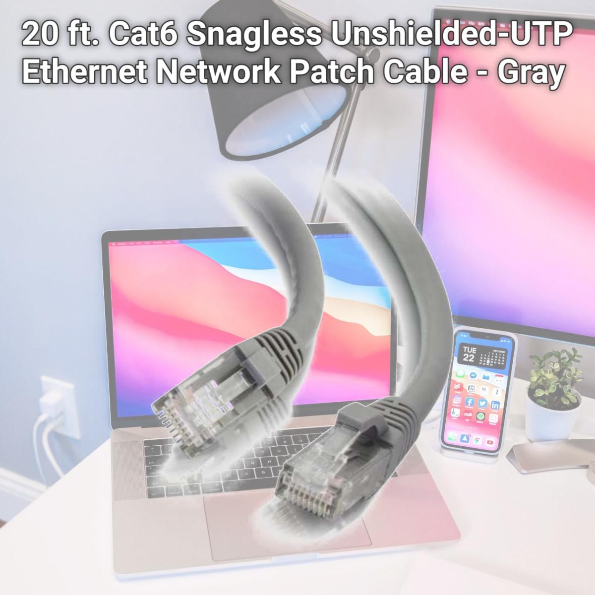 Picture of Cables To Go 03971 20 ft. Cat6 Snagless Unshielded-UTP Ethernet Network Patch Cable - Gray