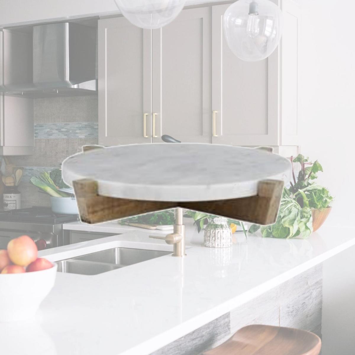 Picture of Creative Brands F2834 11 in. Marble & Natural Wood Stand