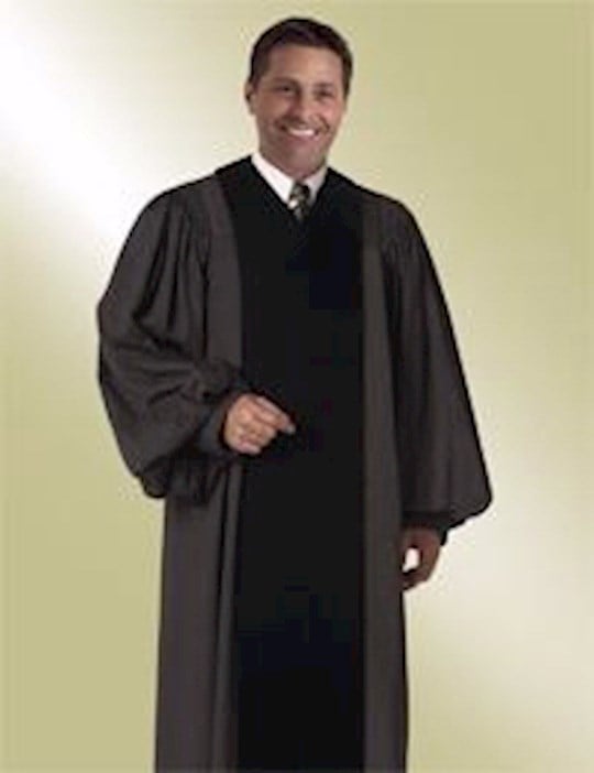 S4-46508 46 in. x 5 ft. 8 in. Velvet Geneva Clergy Robe - White with Black Panels - 33 in. Sleeve Size