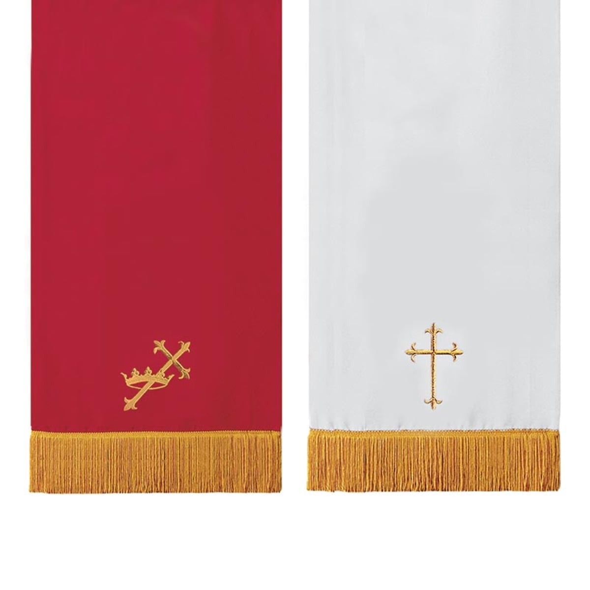 11765MR Asbury Reversible Red & White Cross with Crown & Fleur De Lis Cross Communion Table Runner