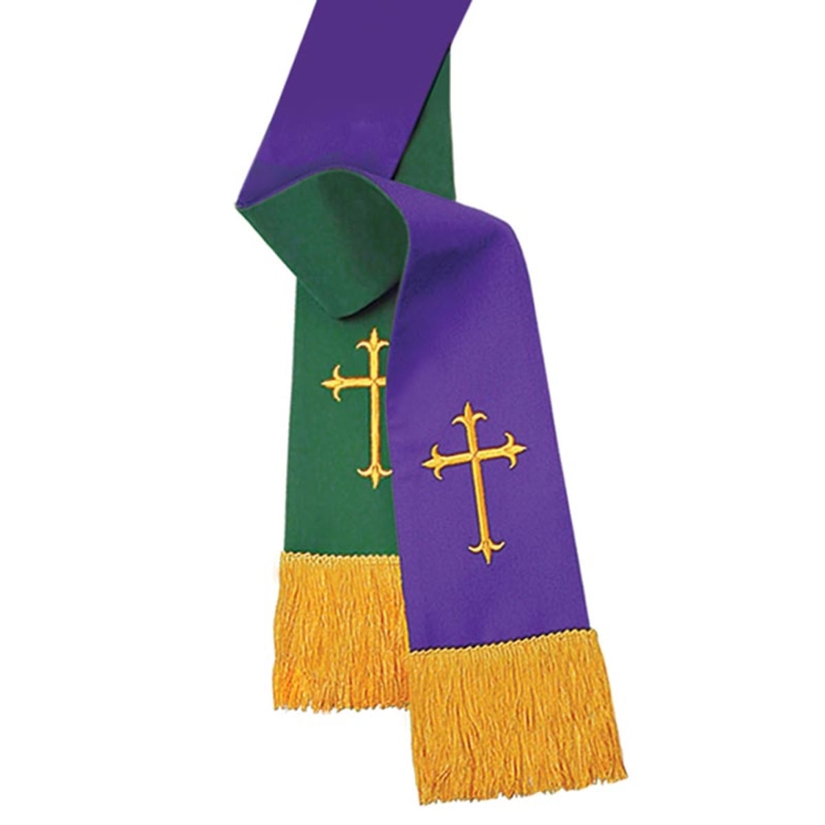 12698MR Oxford Purple & Hunter Green Reversible Cross Pulpit Stole