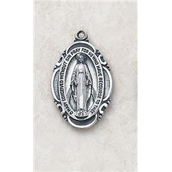 Ss1750 Silver Miraculous Medal With 18 In. Chain - Medium - Oval