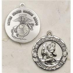 Ss242mc Sterling Silver St. Christopher Marine Corps Medal With 24 In. Chain