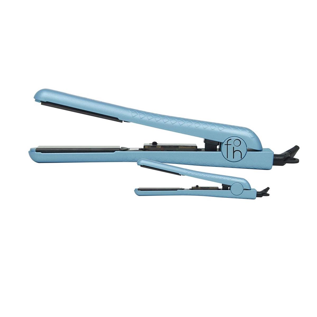 Fht-dt125sb 1.25 & 0.5 In. Heat Wave Collection Travel Size Double Trouble Ceramic Flat Iron Hair Straightener Set, Sky Blue