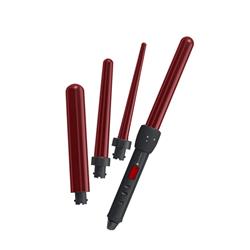Bc-4in1bur Interchangeable Thermolon Iron Hair Curling Wands Set, Red Cherry
