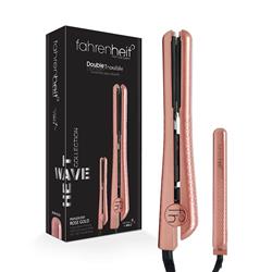 Fht-dt125rsg 1.25 & 0.5 In. Heat Wave Collection Travel Size Double Trouble Ceramic Flat Iron Hair Straightening Set, Rose Gold