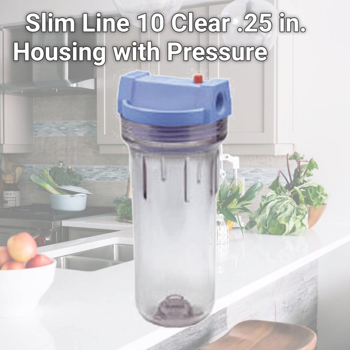 Picture of Pentek PENTEK-158117 Slim Line 10 Clear .25 in. Housing with Pressure