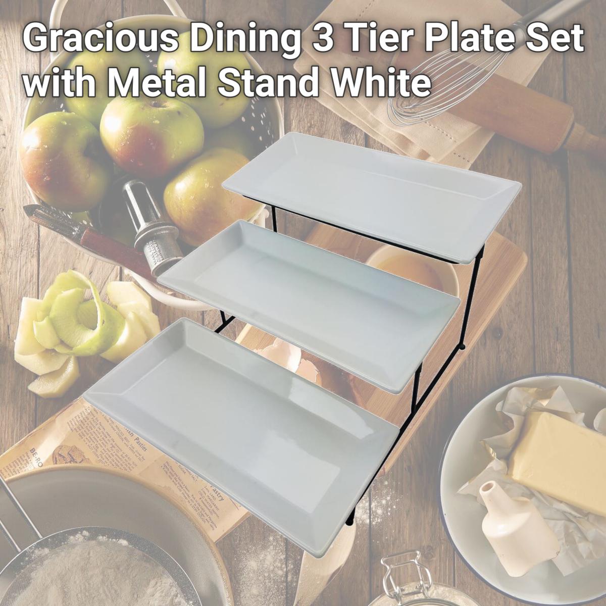Picture of Gibson 102157G Gracious Dining 3 Tier Plate Set with Metal Stand, White