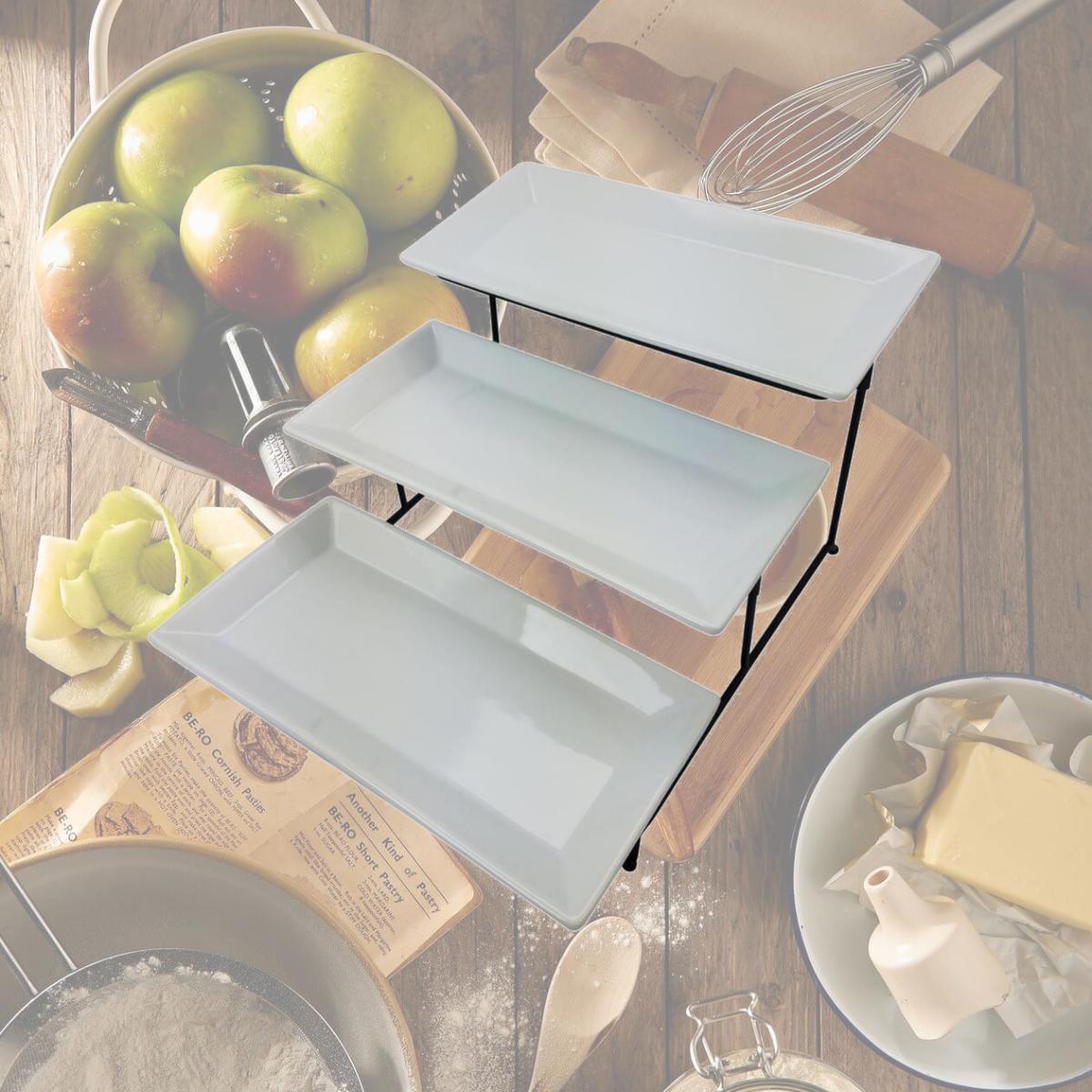 Picture of Gibson 102157G Gracious Dining 3 Tier Plate Set with Metal Stand, White