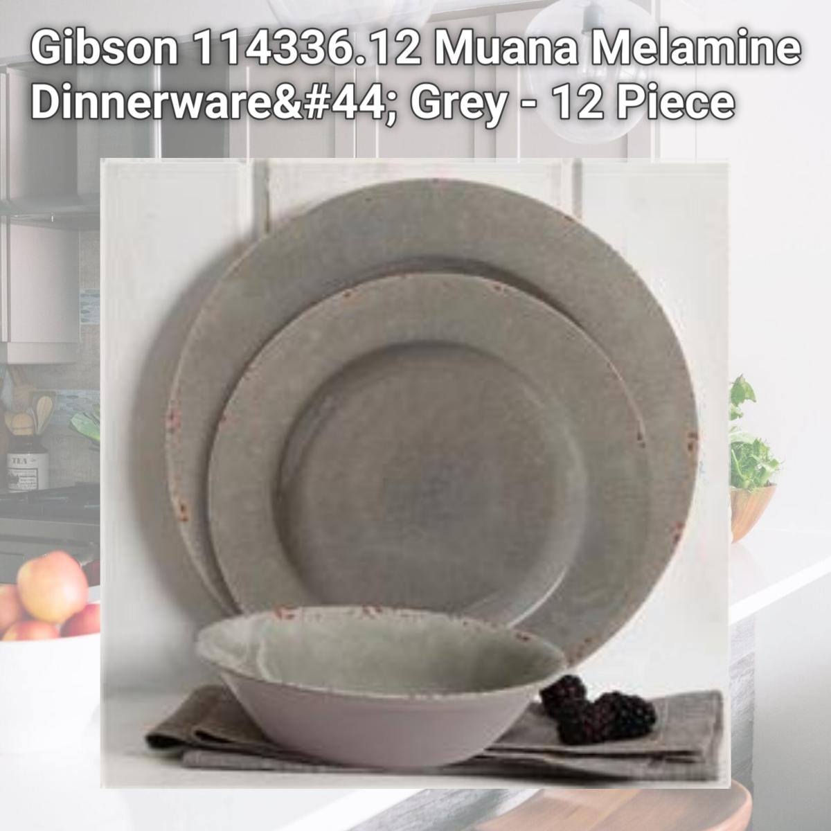 Picture of Gibson 114336.12 Muana Melamine Dinnerware, Grey - 12 Piece