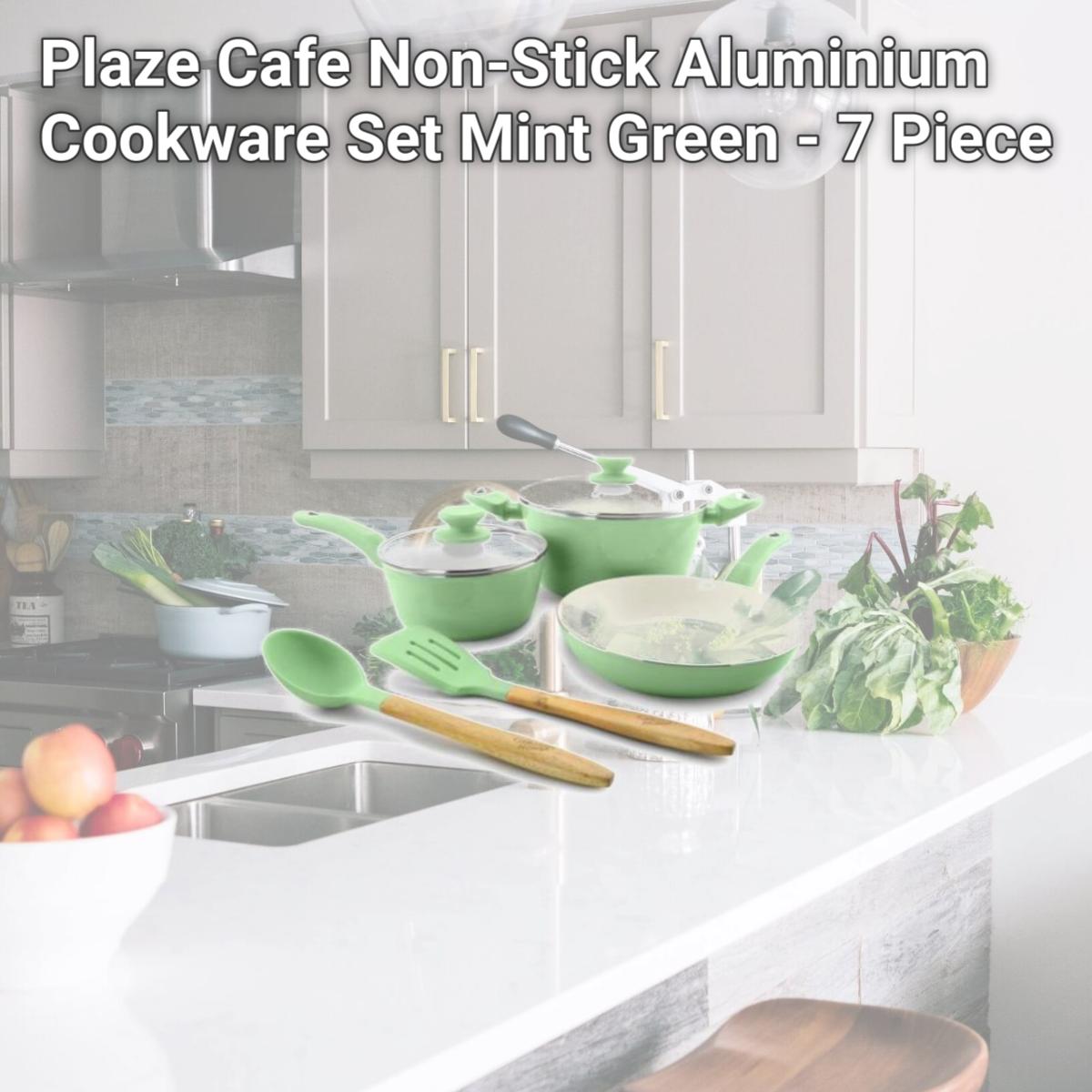 Picture of Gibson 123879.07 Plaze Cafe Non-Stick Aluminium Cookware Set, Mint Green - 7 Piece