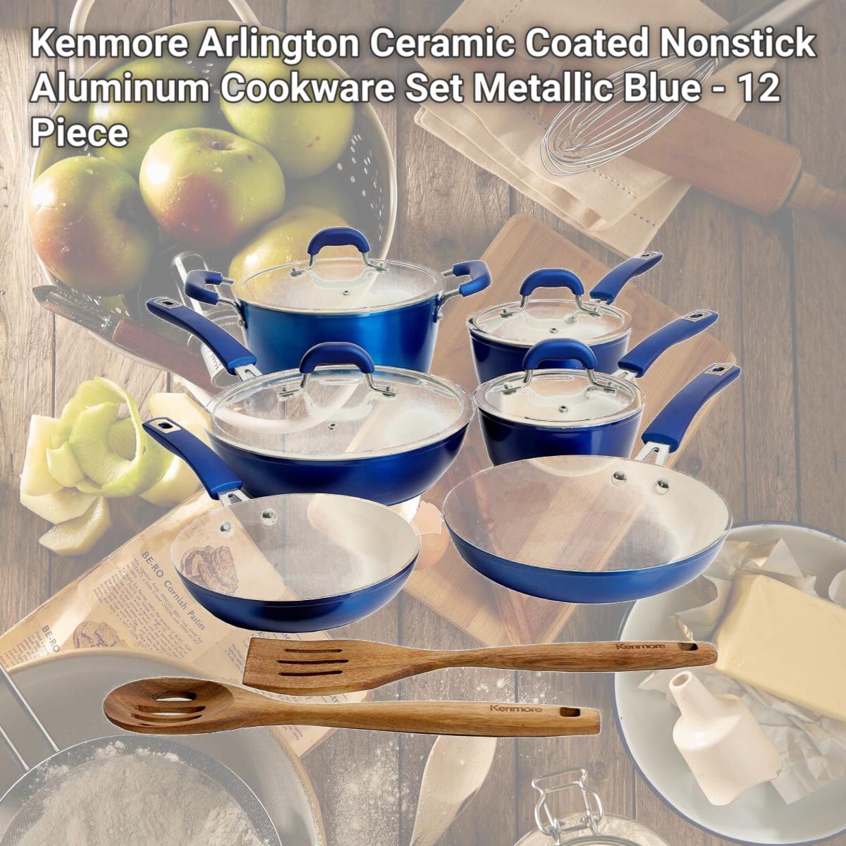 Picture of Gibson 124985.12 Kenmore Arlington Ceramic Coated Nonstick Aluminum Cookware Set, Metallic Blue - 12 Piece