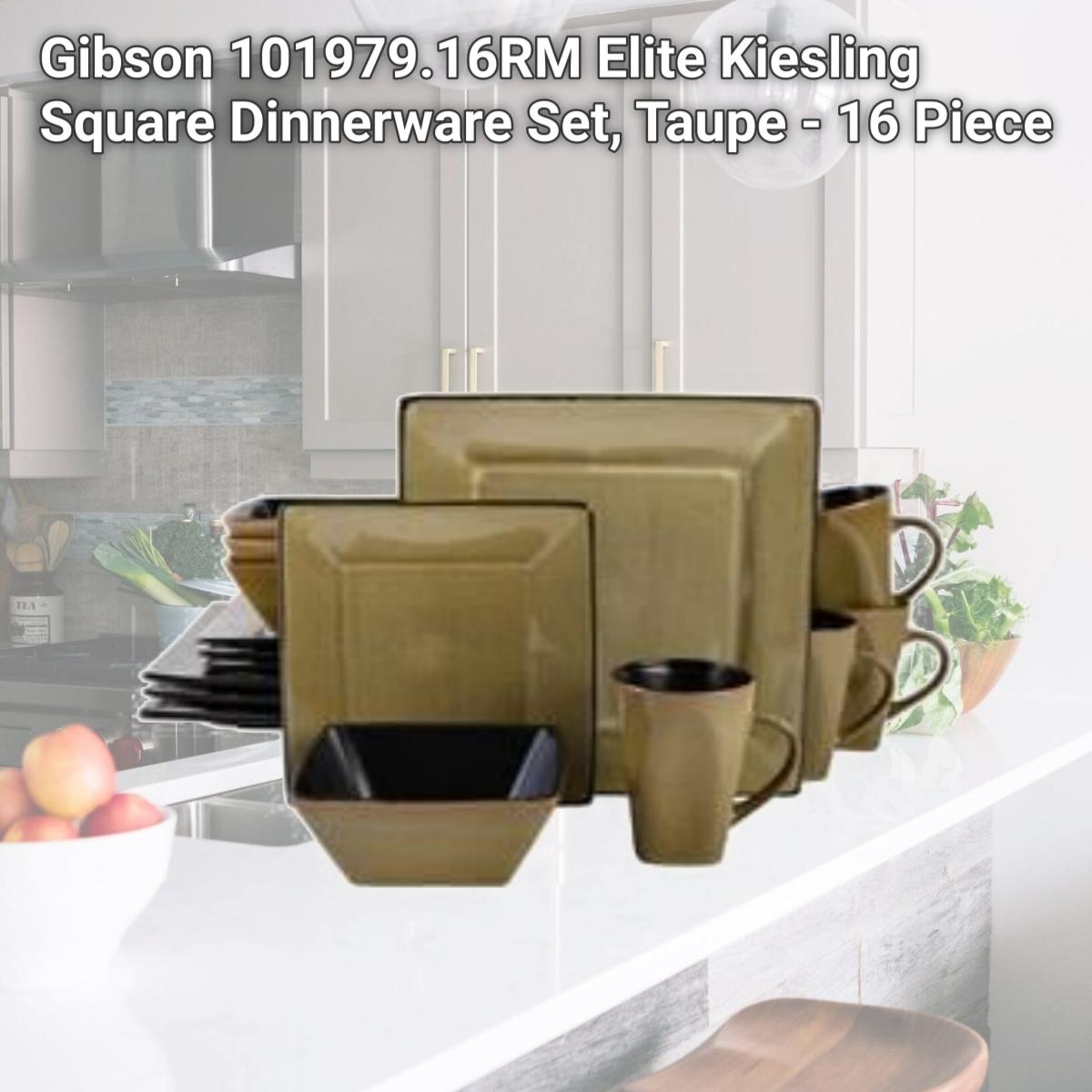 Picture of Gibson 101979.16RM Elite Kiesling Square Dinnerware Set, Taupe - 16 Piece