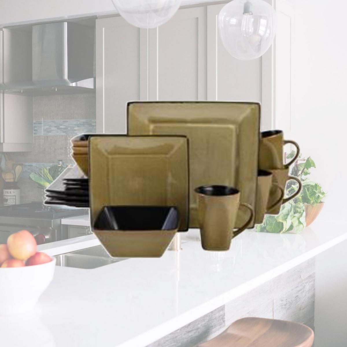 Picture of Gibson 101979.16RM Elite Kiesling Square Dinnerware Set, Taupe - 16 Piece