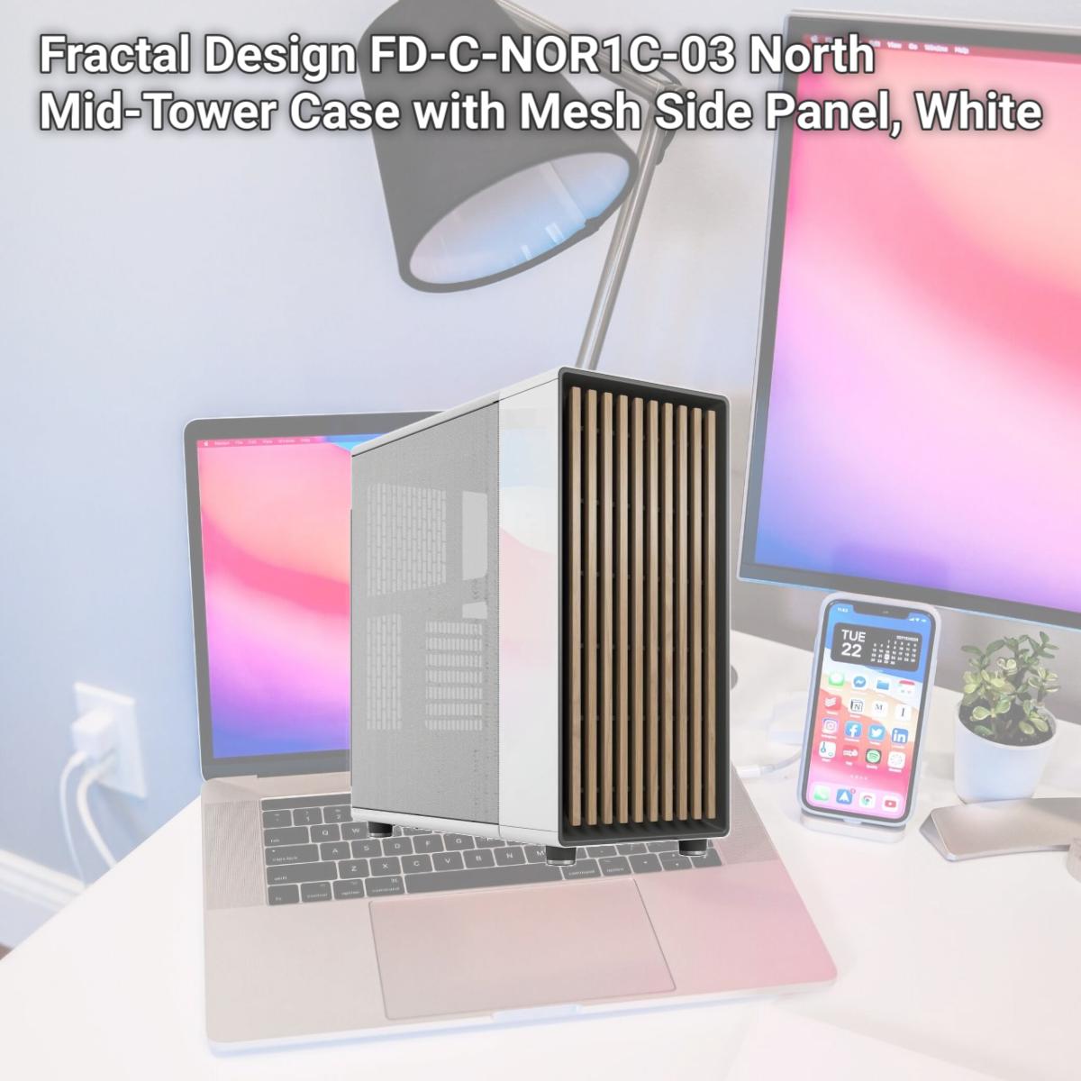 Picture of Fractal Design FD-C-NOR1C-03 North Mid-Tower Case with Mesh Side Panel, White