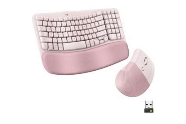 Logitech 920-013612 Wave Keys & Lift Vertical Ergonomic Wireless Keyboard & Mouse Combo - Rose