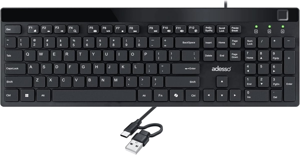 AKB-140FB Wired USB Low Profile Desktop Keyboard with Built-in Fingerprint Reader, Black
