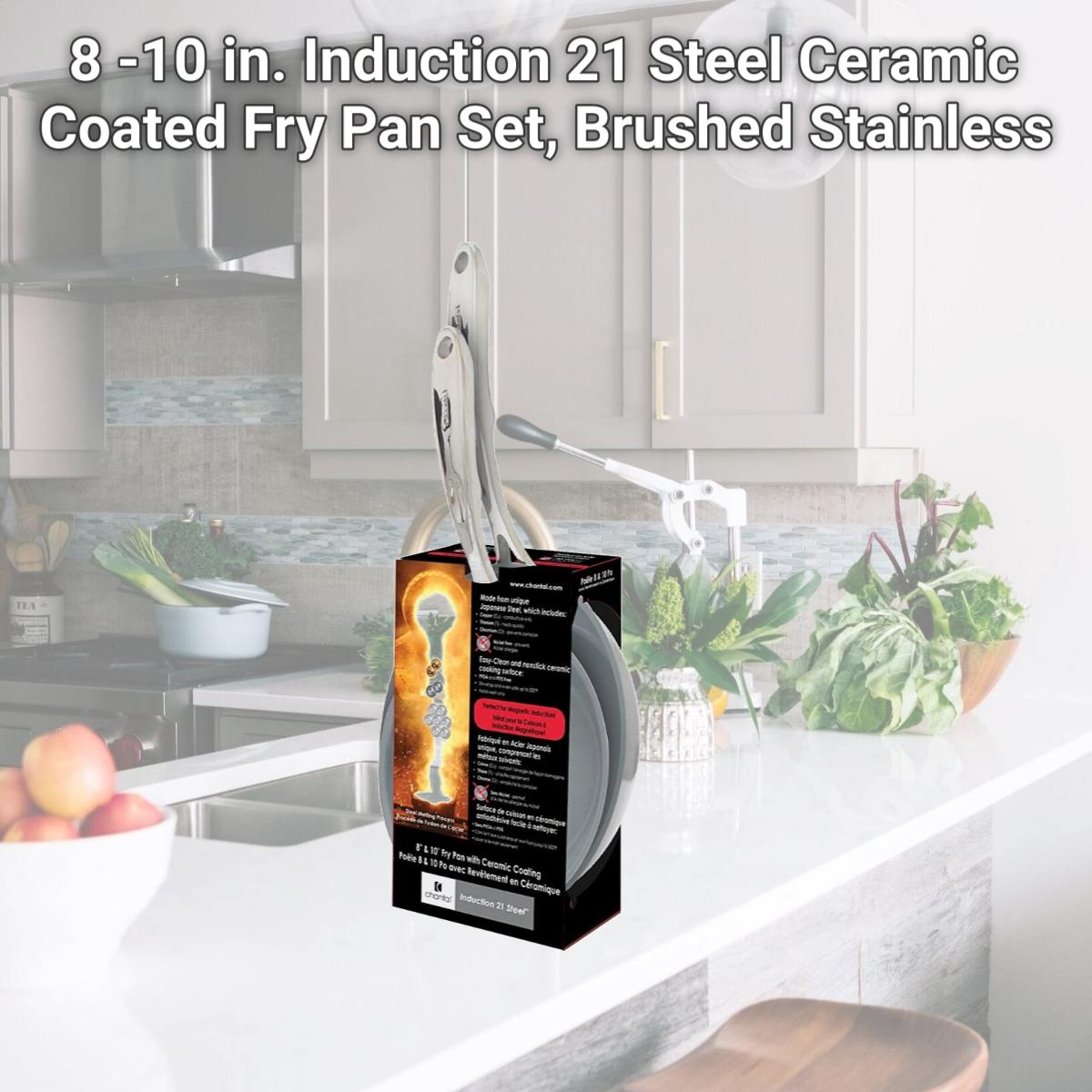 Picture of Chantal Cookware SLIN-2024C 8 -10 in. Induction 21 Steel Ceramic Coated Fry Pan Set, Brushed Stainless