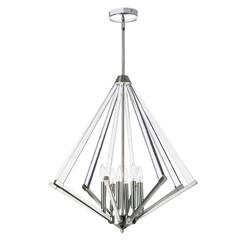8 Light Chandelier, Polished Chrome With Acrylic Arms