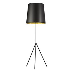 1 Light 3 Leg Oversize Drum Floor Lamp With Black-gold Shade, Matte Black Finish