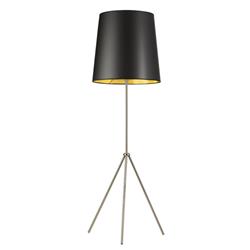 1 Light 3 Leg Oversize Drum Floor Lamp With Black-gold Shade, Satin Chrome Finish