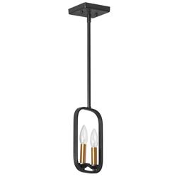 Amb-62p-bk-vb Amberly 2 Light Incandescent Pendant Ceiling Light With Vintage Bronze Candle Covers - Black
