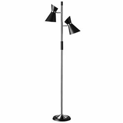 1680f-bk-pc 2 Light Floor Lamp, Black Shades, Polished Chrome