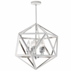 5 Light Chandelier, Matte White With Satin Chrome Accents