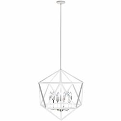 6 Light Chandelier, Matte White With Satin Chrome Accents