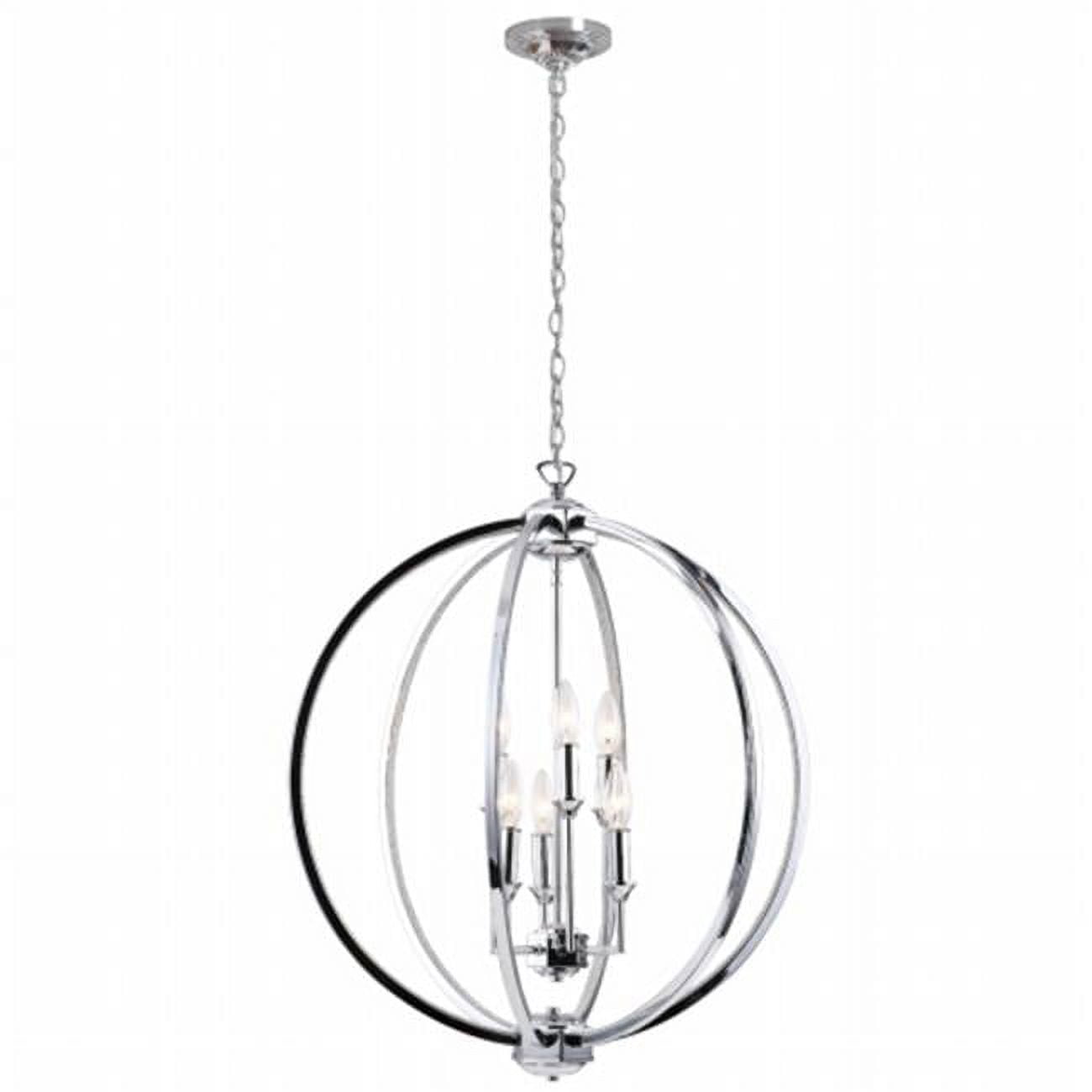 6 Light 24 In. Chandelier With Crystal Studded Banding, Polished Chrome
