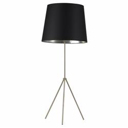 1 Light 3 Leg Oversize Drum Floor Lamp With Black On Silver Shade, Satin Chrome