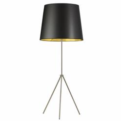 1 Light 3 Leg Oversize Drum Floor Lamp With Black On Gold Shade, Satin Chrome