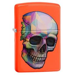 29402 Geometric Skull Neon Orange Finish Lighter