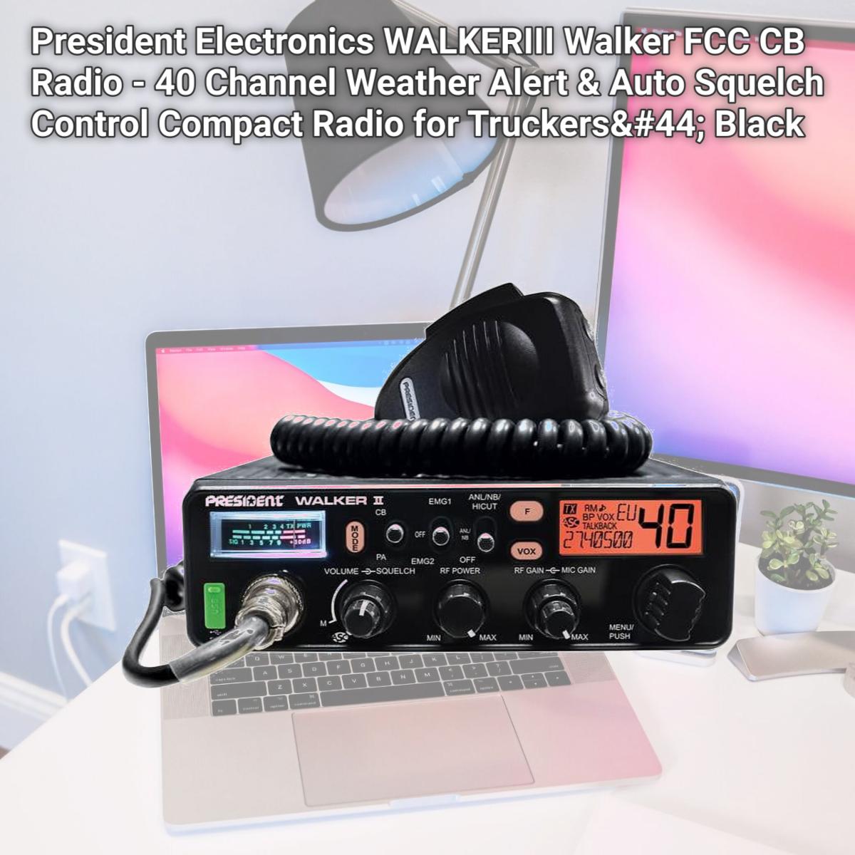 Picture of President Electronics WALKERIII Walker FCC CB Radio - 40 Channel Weather Alert & Auto Squelch Control Compact Radio for Truckers&#44; Black