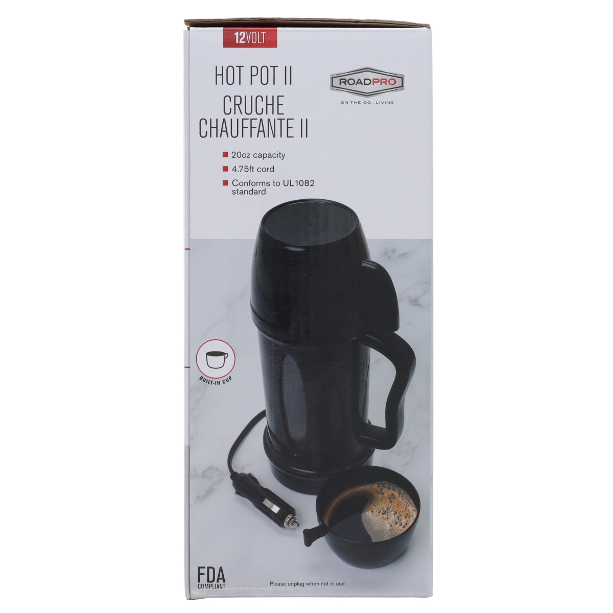 Picture of RoadPro RP5021 20 oz Hot Pot II Coffee Mug Travel Electric Kettle - Hot Tea Maker Portable Water Boiler DC 12 Volt - Black