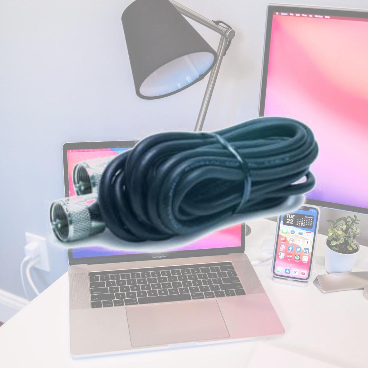 Picture of Roadpro RP-12CC 12&apos; CB Antenna Coax Cable with Pl-259 Connectors - Black 