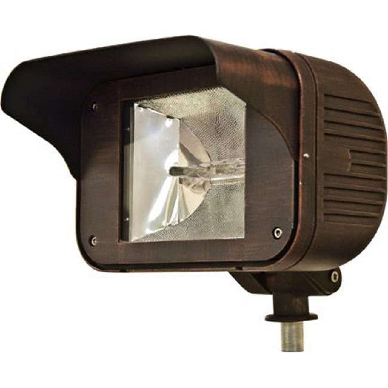 11.25 X 12.88 X 11.88 In. 120 V 50 Watts Powder Coated Cast Aluminum Flood Fixture Light With Hood With Double Ended Metal Halide Lamp, Bronze