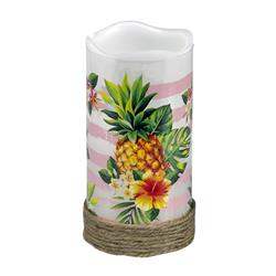 Led7549 Pineapple Led Candle, Yellow, Coral & Green - Pack Of 4