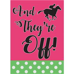 00230 And They Are Off Racer Fuschia & Polka Dot Large House Flag