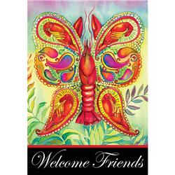 08090 Welcome Friends Crawfish Butterfly Garden Flag - Small