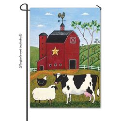 07082 Folksy Barnyard With Dairy Cow Sheep & Chicken Flag - Large