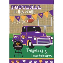 01915 Magnolia Football In The South Burlap Garden Flag, Purple Gold