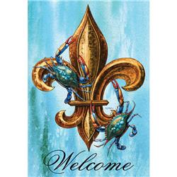 07504 Welcome Blue Crabs & Fleur De Lis Gardan Flag - Large
