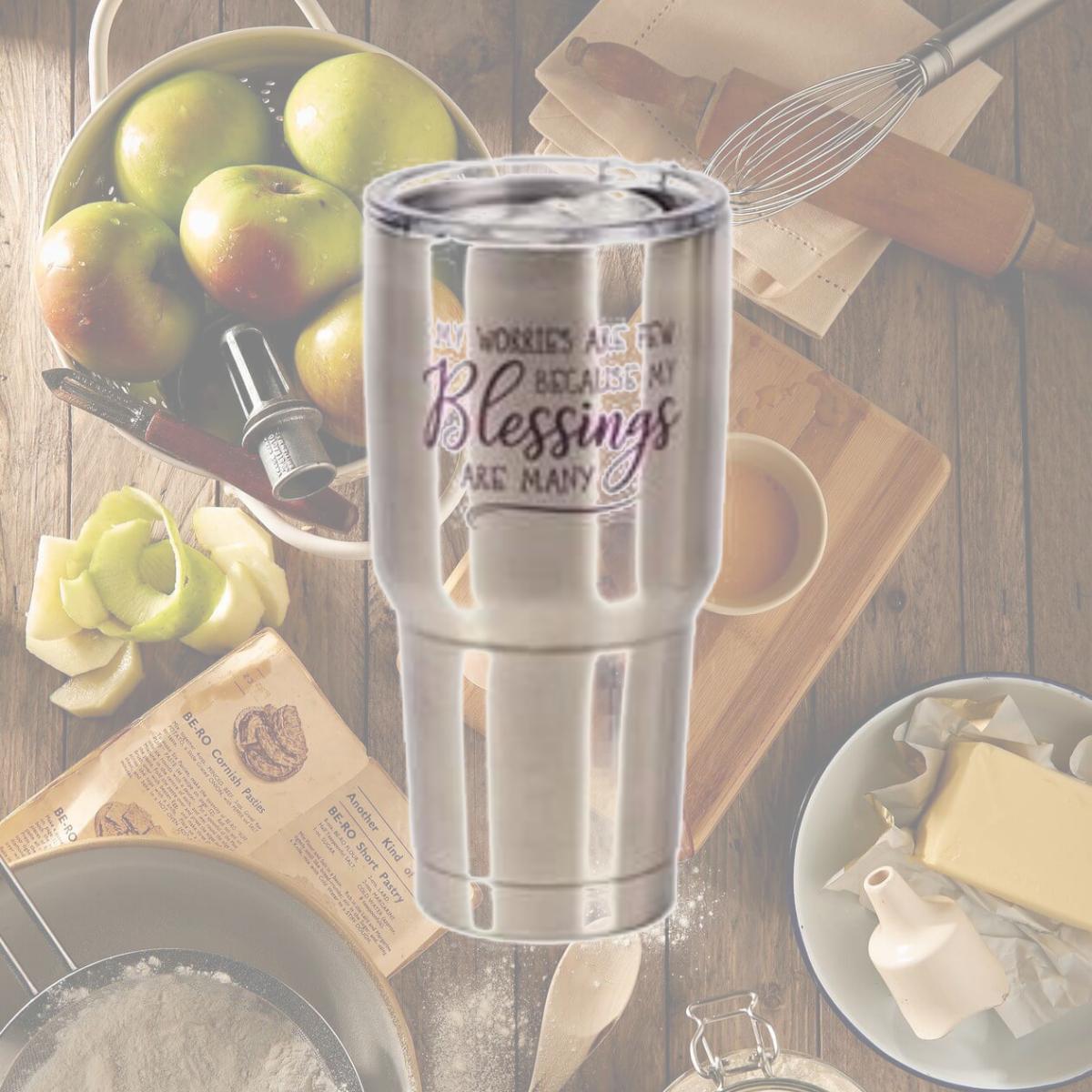 Picture of Dicksons SSTUM-13 8 x 4 in. 30 oz Stainless Steel Tumbler with Lid - My Worries are Few Because My Blessings are Many