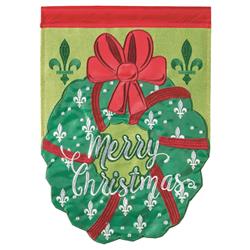 UPC 603799871662 product image for M011013 13 x 18 in. Double Applique Merry Christmas Wreath Burlap Garden Flag | upcitemdb.com