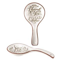 Sprest-3 Terracotta Spoon Rest - Thank You For Food - 9 In.