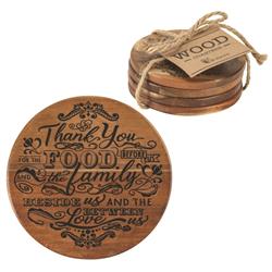 Coaster-102 4 X 4 In. Wood Coaster - Thank You For Food - Set Of 4